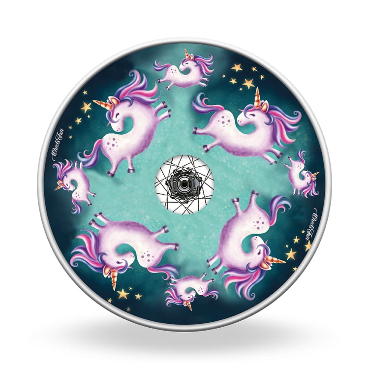 Wheel covers Unicorns on a green background